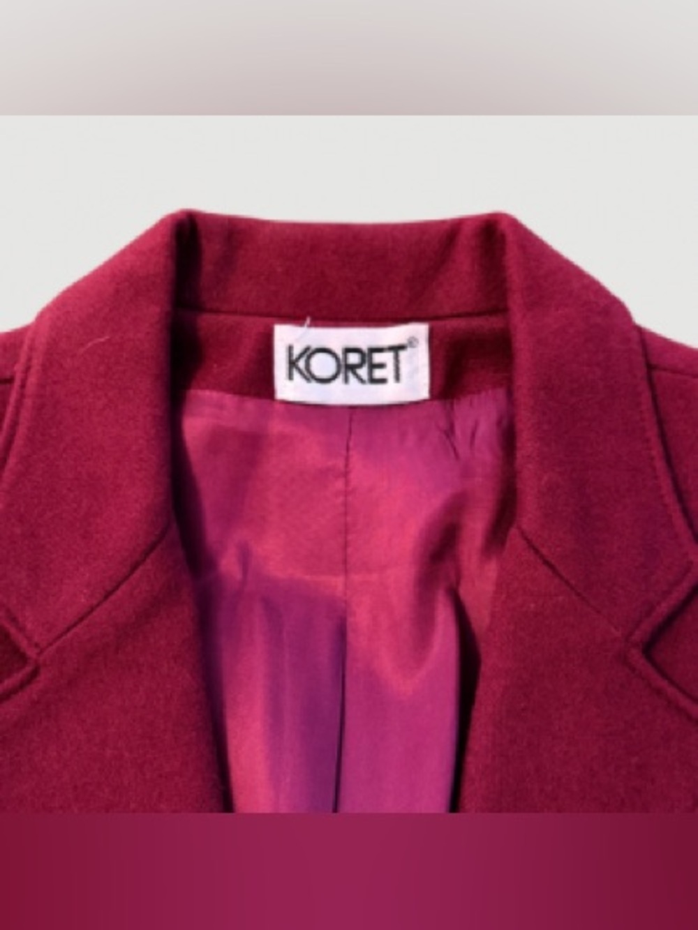 Vintage Koret 100% Wool Blazer, Burgundy, Size 14 (Fits Modern 10/12) - Picture 3 of 11